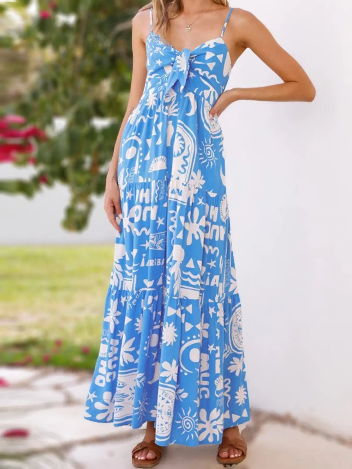Printed Tie - Front Maxi Dress - we buy